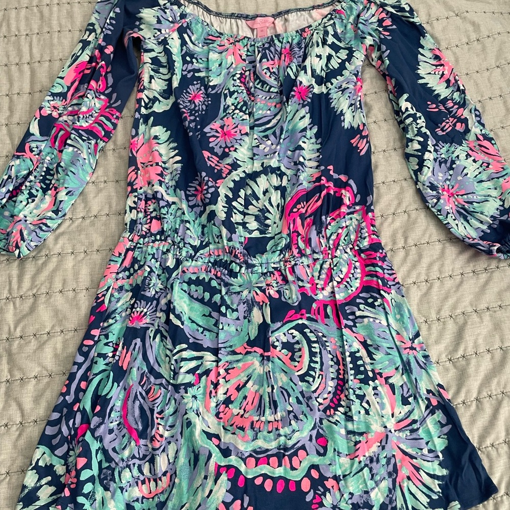 Lilly Pulitzer Navy and Pink Floral Dress